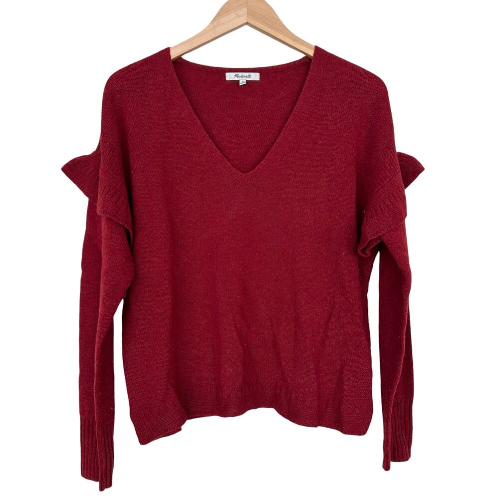 Madewell Red Ruffled Stitch Play Merino Wool Sweater Sz M